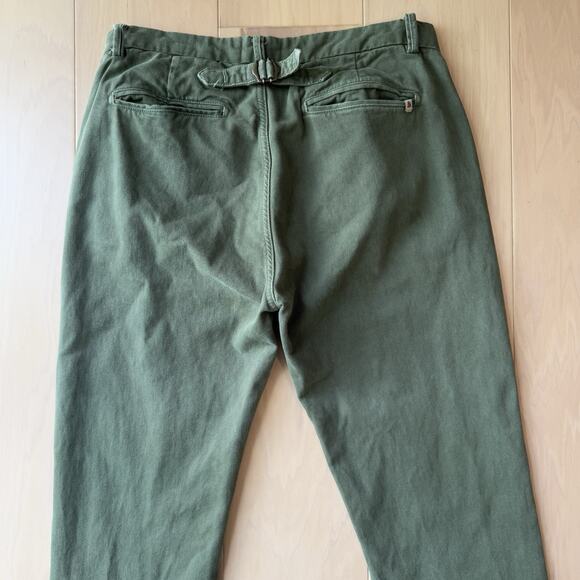 & Sons Pants 32 Green Minimalist Streetwear Chino Buckle Back Army Military - Picture 7 of 9